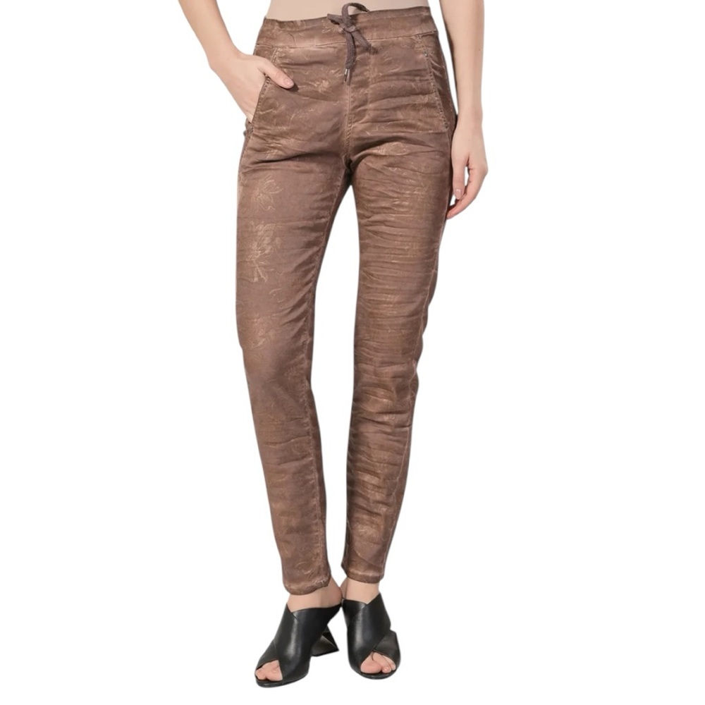 Alembika Iconic Stretch Jeans Size 5 | US 14-16 NWT Brown Distressed Tapered